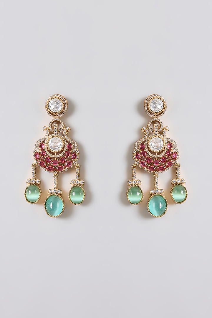 Gold Finish Kundan Polki & Ruby Drop Necklace Set by Aura Trends at Pernia's Pop Up Shop