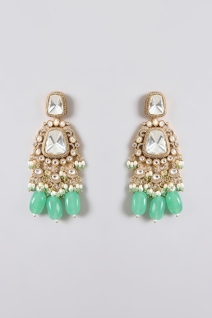 Gold Finish Kundan Polki & Mint Green Beaded Choker Necklace Set by Aura Trends at Pernia's Pop Up Shop