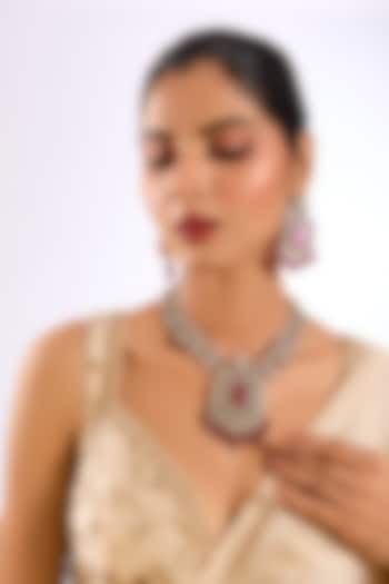Gold Finish Kundan Polki & Ruby Pink Stone Necklace Set by Auraa Trends at Pernia's Pop Up Shop