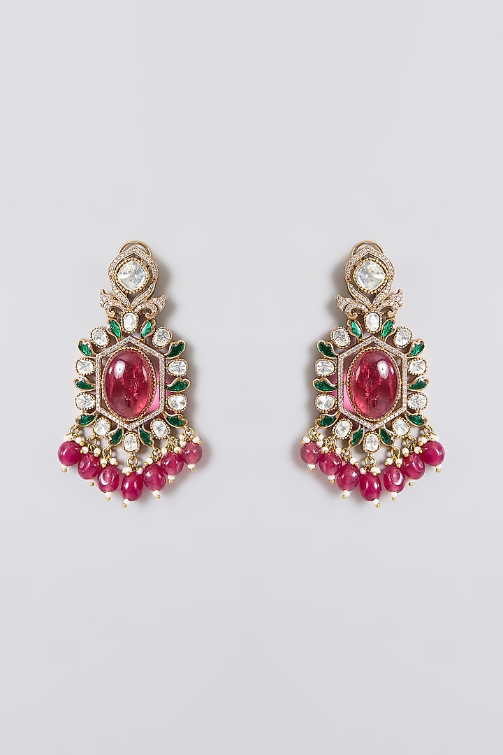 Gold Finish Kundan Polki & Ruby Pink Stone Necklace Set by Aura Trends at Pernia's Pop Up Shop