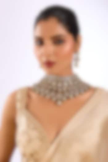 Gold Finish Floral Motif & Kundan Stone Choker Necklace Set by Auraa Trends at Pernia's Pop Up Shop