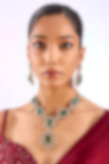 Gold Finish Kundan Polki & Emerald Stone Necklace Set by Auraa Trends at Pernia's Pop Up Shop