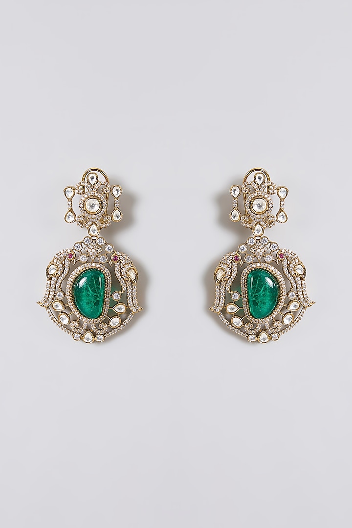 Gold Finish Kundan Polki & Emerald Stone Necklace Set by Aura Trends at Pernia's Pop Up Shop