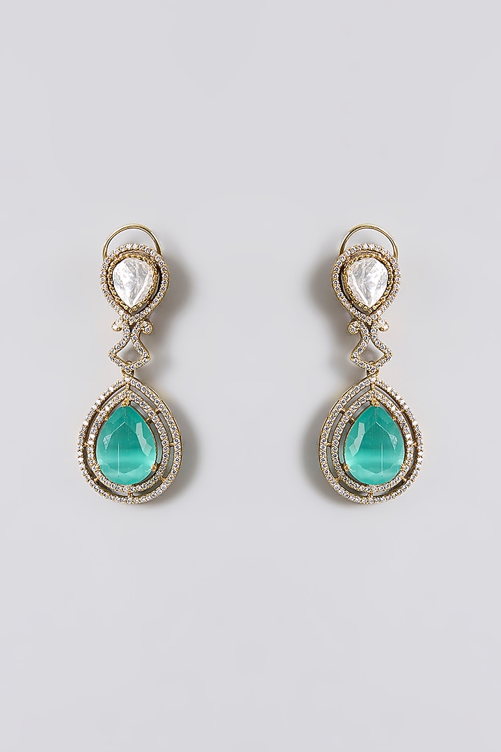 Gold Finish Kundan Polki & Mint Drop Choker Necklace Set by Aura Trends at Pernia's Pop Up Shop