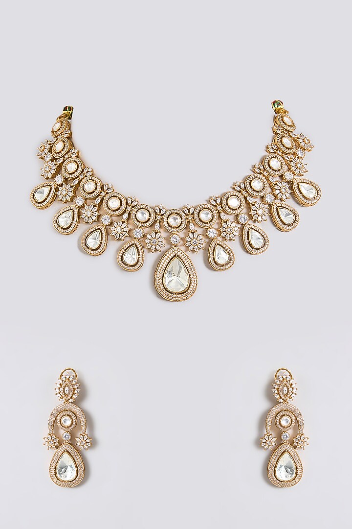 Gold Finish Kundan Polki Choker Necklace Set by Aura Trends at Pernia's Pop Up Shop