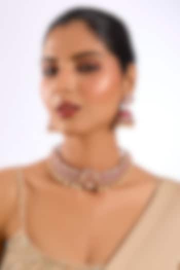 Gold Finish Kundan Polki & Fuchsia Pink Stone Choker Necklace Set by Auraa Trends at Pernia's Pop Up Shop