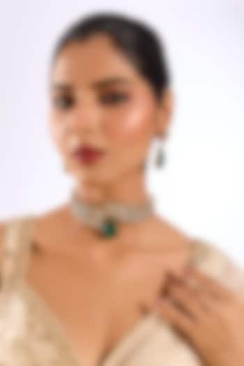 Gold Finish Kundan Polki & Emerald Stone Choker Necklace Set by Auraa Trends at Pernia's Pop Up Shop