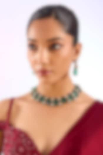 Gold Finish Kundan Polki & Deep Green Stone Choker Necklace Set by Auraa Trends at Pernia's Pop Up Shop