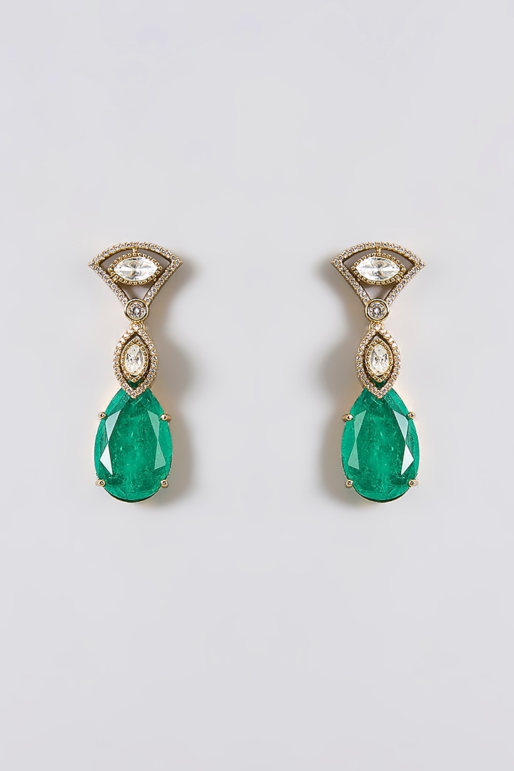 Gold Finish Kundan Polki & Deep Green Stone Choker Necklace Set by Aura Trends at Pernia's Pop Up Shop