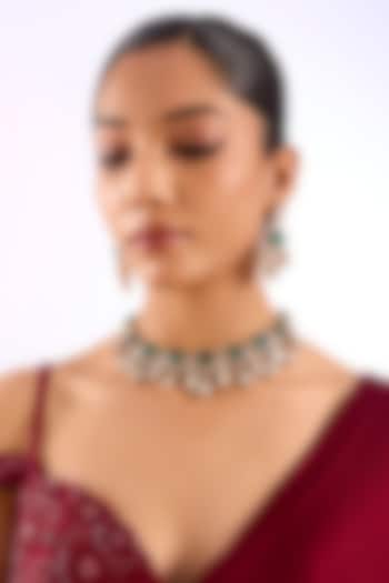 Gold Finish Kundan Polki & Emerald Stone Choker Necklace Set by Auraa Trends at Pernia's Pop Up Shop