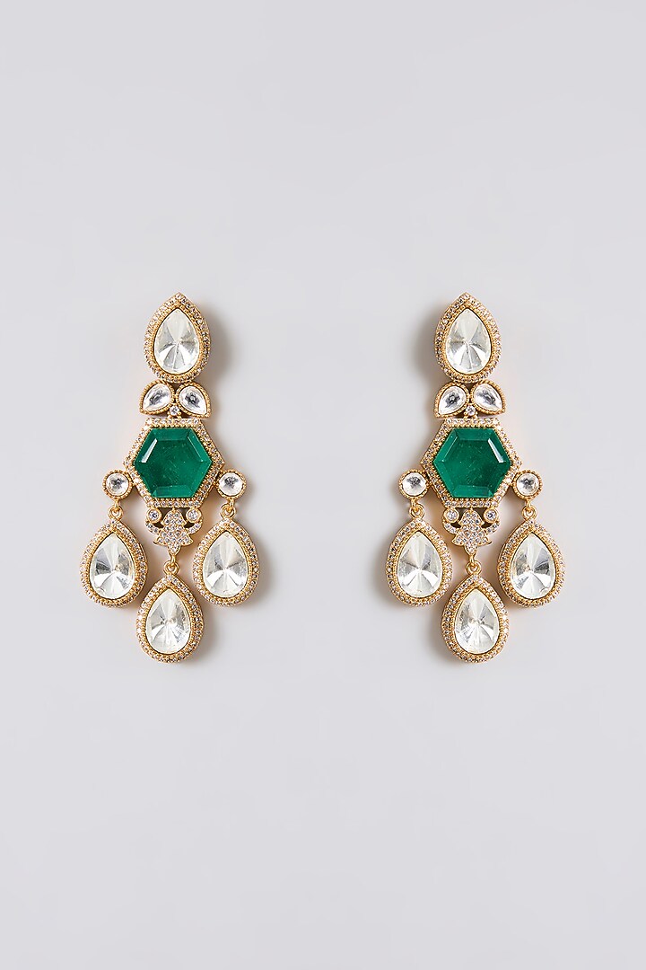 Gold Finish Kundan Polki & Emerald Stone Choker Necklace Set by Aura Trends at Pernia's Pop Up Shop