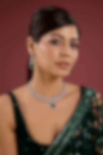 White Finish Green Stone Necklace Set by Auraa Trends at Pernia's Pop Up Shop