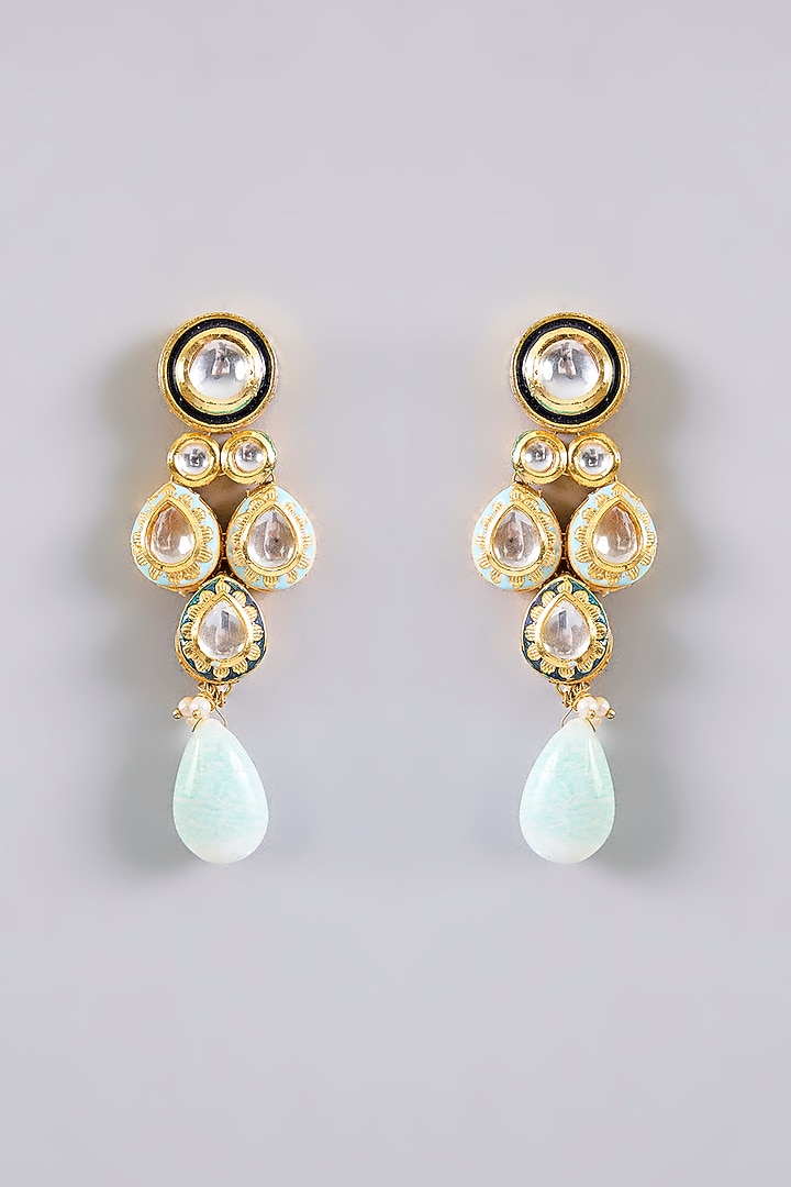 Gold Finish Kundan Polki & Turquoise Stone Necklace Set by Aura Trends at Pernia's Pop Up Shop