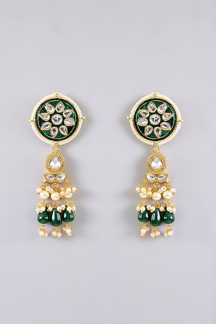 Gold Finish Kundan Polki & Green Stone Necklace Set by Aura Trends at Pernia's Pop Up Shop