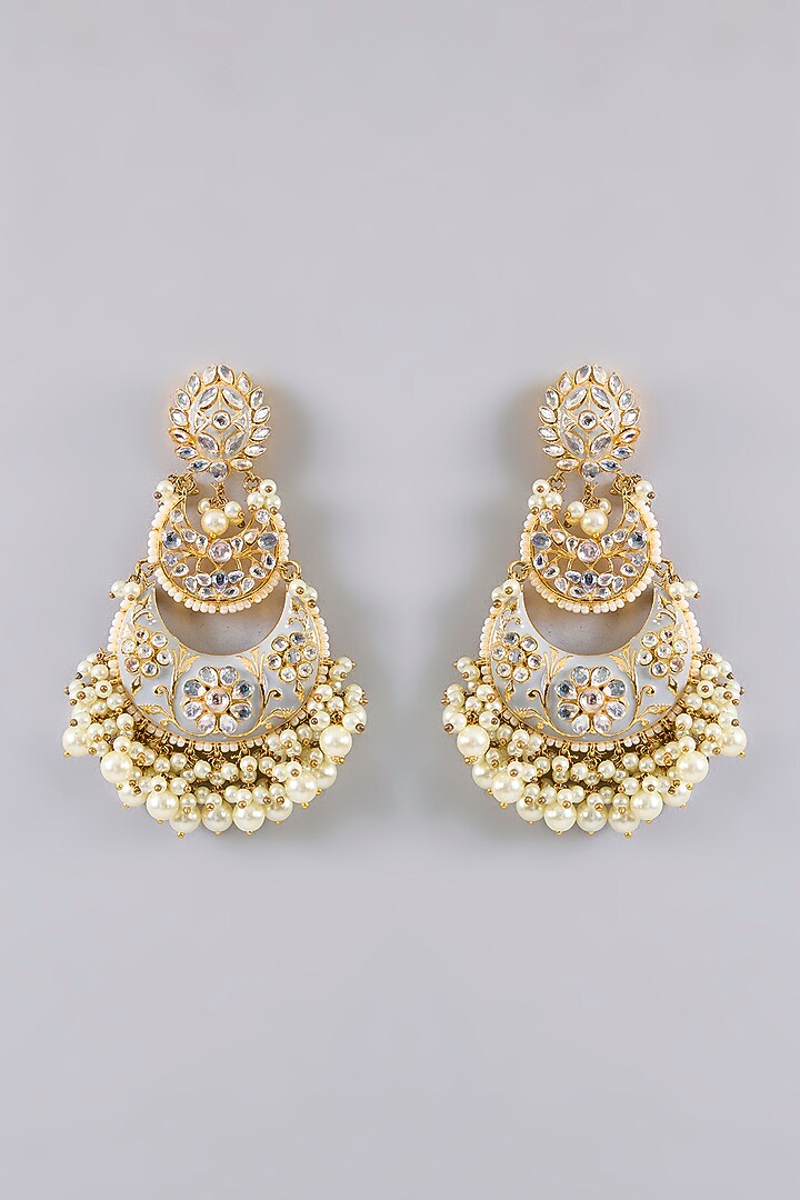 Gold Finish Gold & White Stone Chandbali Earrings by Aura Trends at Pernia's Pop Up Shop