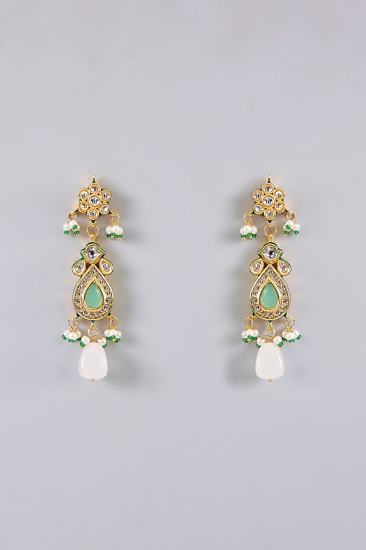 Gold Finish Pearl & Green Stone Necklace Set by Aura Trends at Pernia's Pop Up Shop
