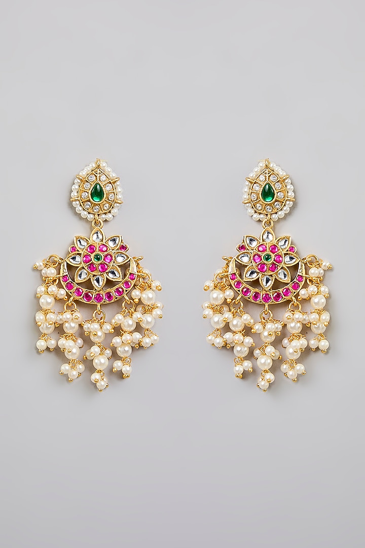Gold Finish Kundan Polki & Pearl Choker Necklace Set by Aura Trends at Pernia's Pop Up Shop