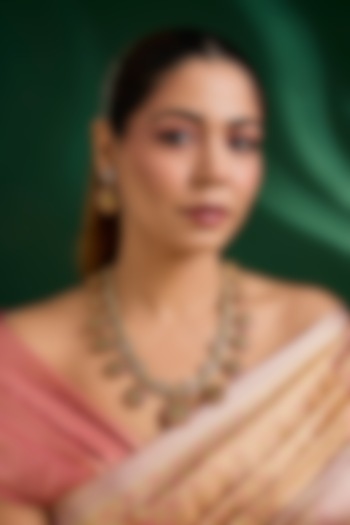 Gold Finish Pink & Green Kundan Polki Necklace Set by Auraa Trends at Pernia's Pop Up Shop