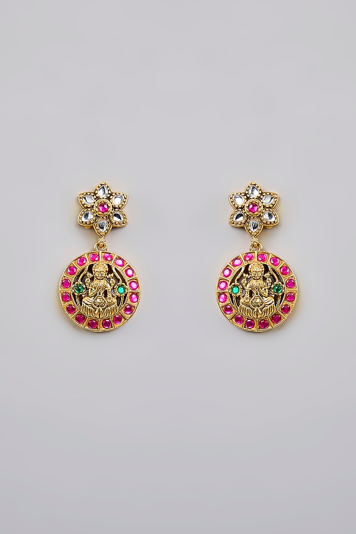 Gold Finish Pink & Green Kundan Polki Necklace Set by Aura Trends at Pernia's Pop Up Shop