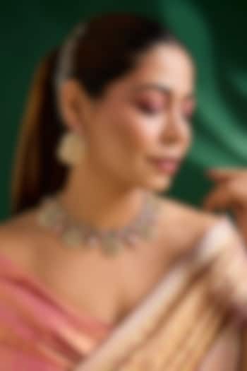 Gold Finish Pink & Green Kundan Polki Choker Necklace Set by Auraa Trends at Pernia's Pop Up Shop