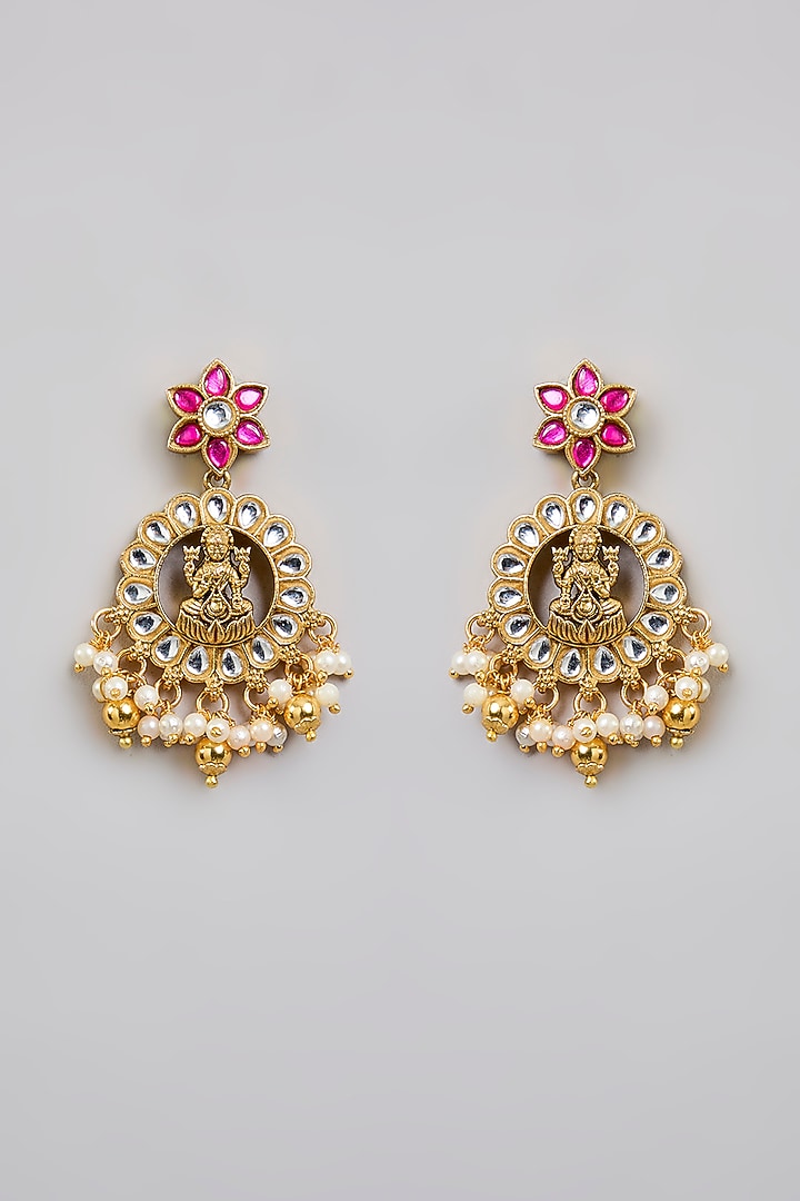 Gold Finish Pink & Green Kundan Polki Choker Necklace Set by Aura Trends at Pernia's Pop Up Shop