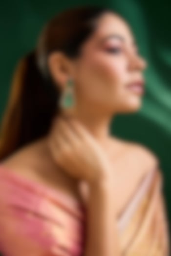 Gold Finish Green Kundan Polki Dangler Earrings by Auraa Trends at Pernia's Pop Up Shop