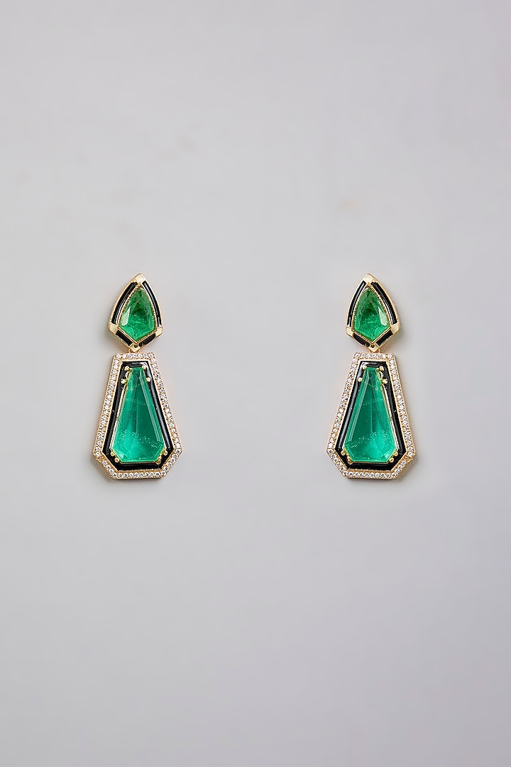 Gold Finish Green Kundan Polki Dangler Earrings by Aura Trends at Pernia's Pop Up Shop