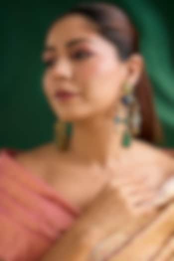 Gold Finish Kundan Polki & Green Drop Chandbali Earrings by Auraa Trends at Pernia's Pop Up Shop