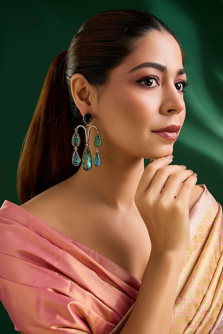 Gold Finish Multi-Colored Stone Dangler Earrings by Auraa Trends at Pernia's Pop Up Shop