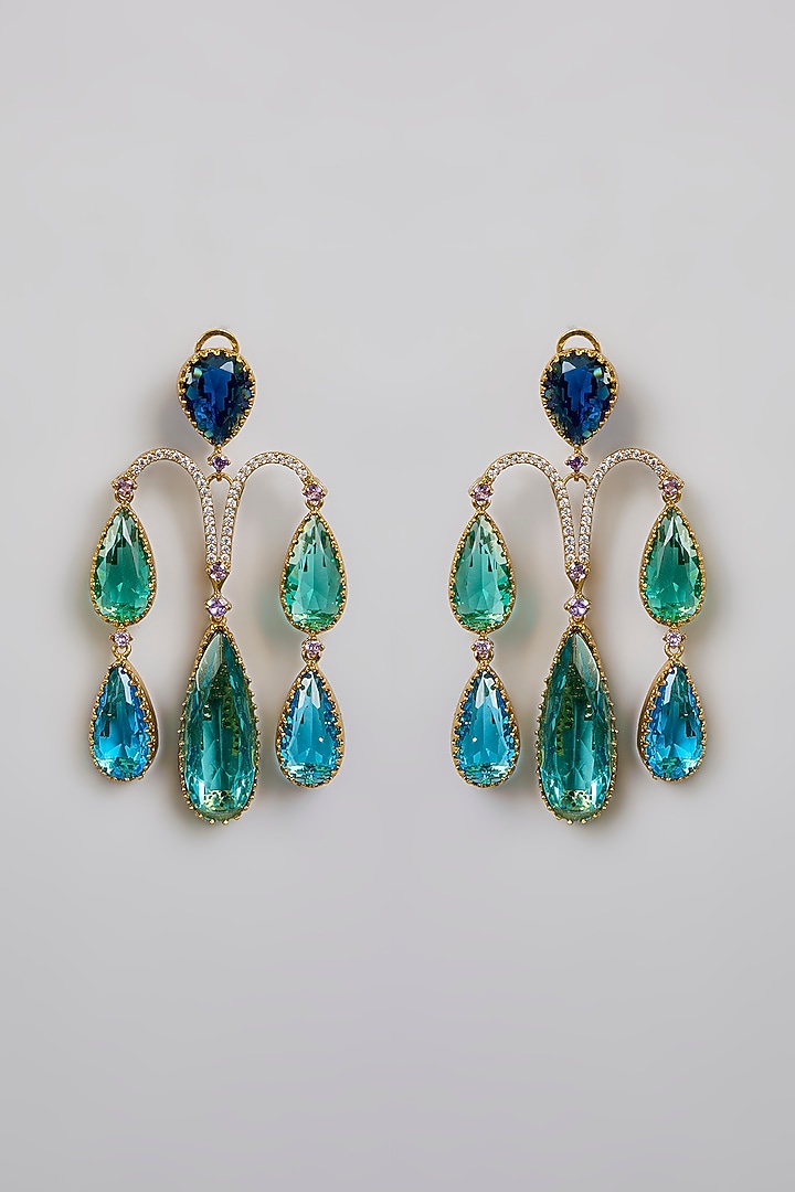 Gold Finish Multi-Colored Stone Dangler Earrings by Aura Trends at Pernia's Pop Up Shop
