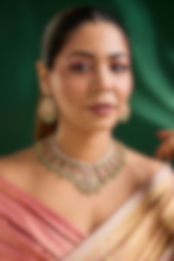 Gold Finish Kundan Polki & Multi-Colored Stone Necklace Set by Auraa Trends at Pernia's Pop Up Shop