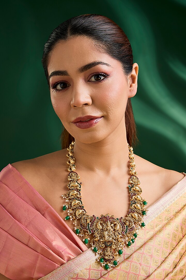 Gold Finish Green Beaded Necklace by Auraa Trends at Pernia's Pop Up Shop