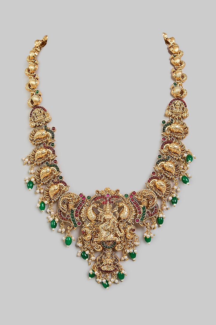 Gold Finish Green Beaded Necklace by Aura Trends at Pernia's Pop Up Shop
