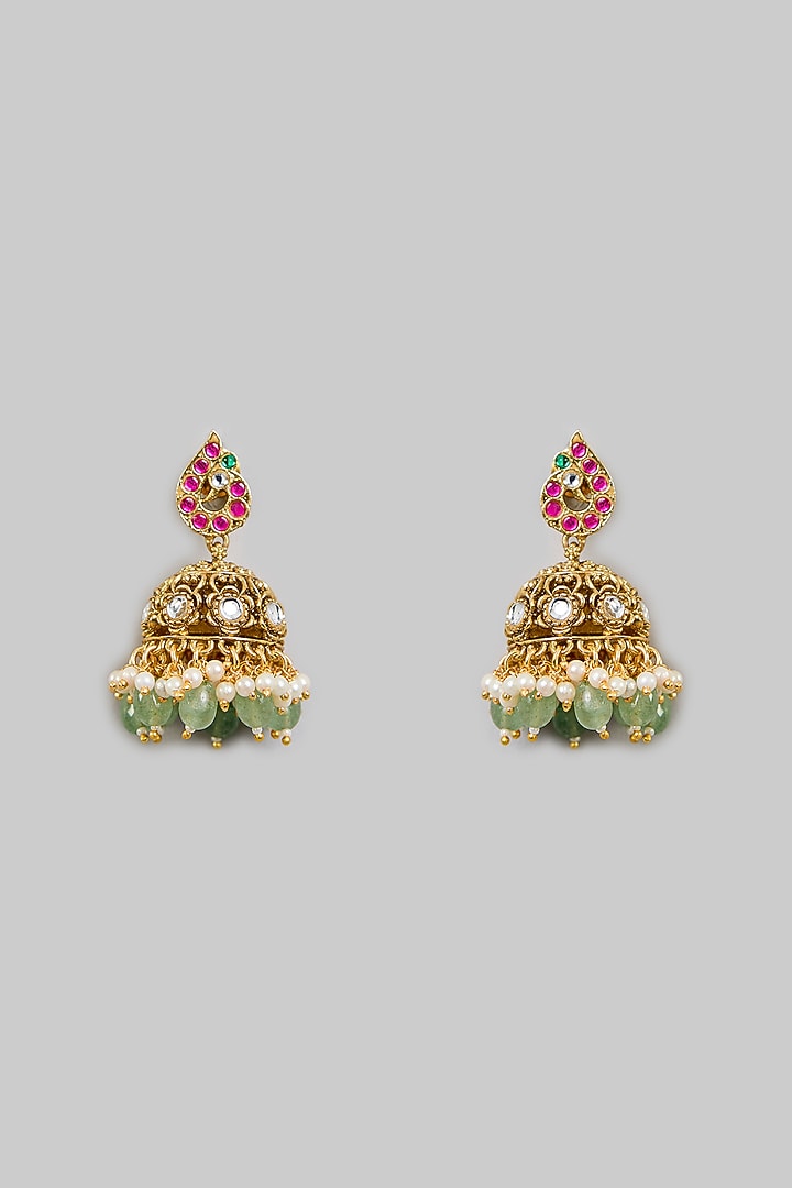 Gold Finish Multi-Colored Stone Necklace Set by Aura Trends at Pernia's Pop Up Shop