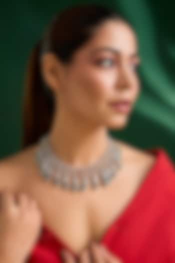 White Finish Zircon & Emerald Drop Necklace by Auraa Trends at Pernia's Pop Up Shop