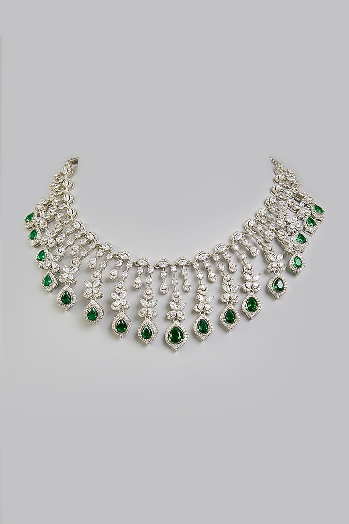 White Finish Zircon & Emerald Drop Necklace by Aura Trends at Pernia's Pop Up Shop