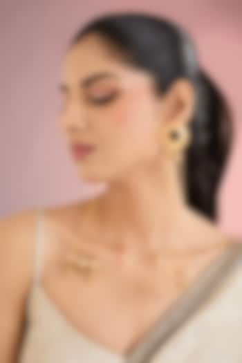 Gold Finish Kundan Polki & Long Chain Tassel Floral Jhumka Earrings by Auraa Trends at Pernia's Pop Up Shop