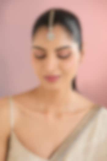 Gold Finish Kundan Polki & Floral Motif Maangtikka by Auraa Trends at Pernia's Pop Up Shop