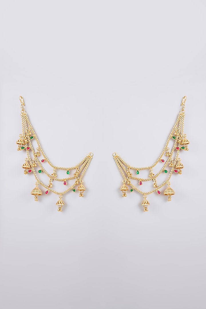 Gold Finish Charm & Multi-Colored Beaded Kaanchain Earrings by Aura Trends at Pernia's Pop Up Shop