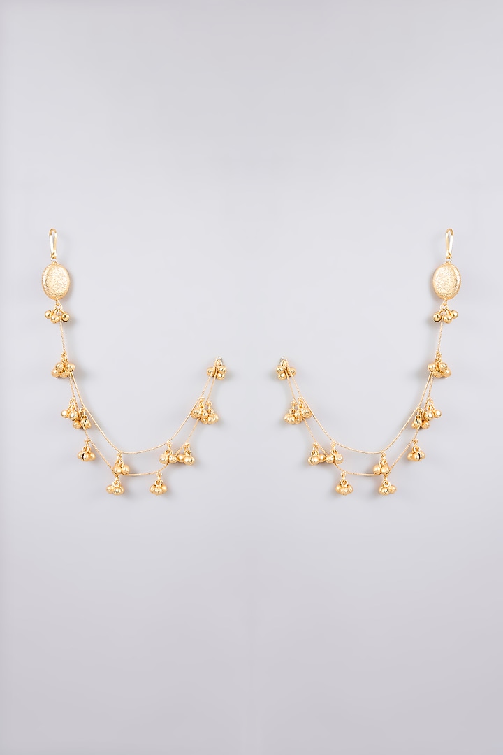Gold Finish Beaded Drop Kaan Chain Earrings by Auraa Trends at Pernia's Pop Up Shop