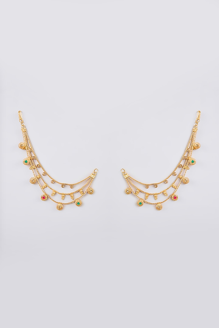 Gold Finish Kundan Polki Kaan Chain Earrings by Auraa Trends at Pernia's Pop Up Shop