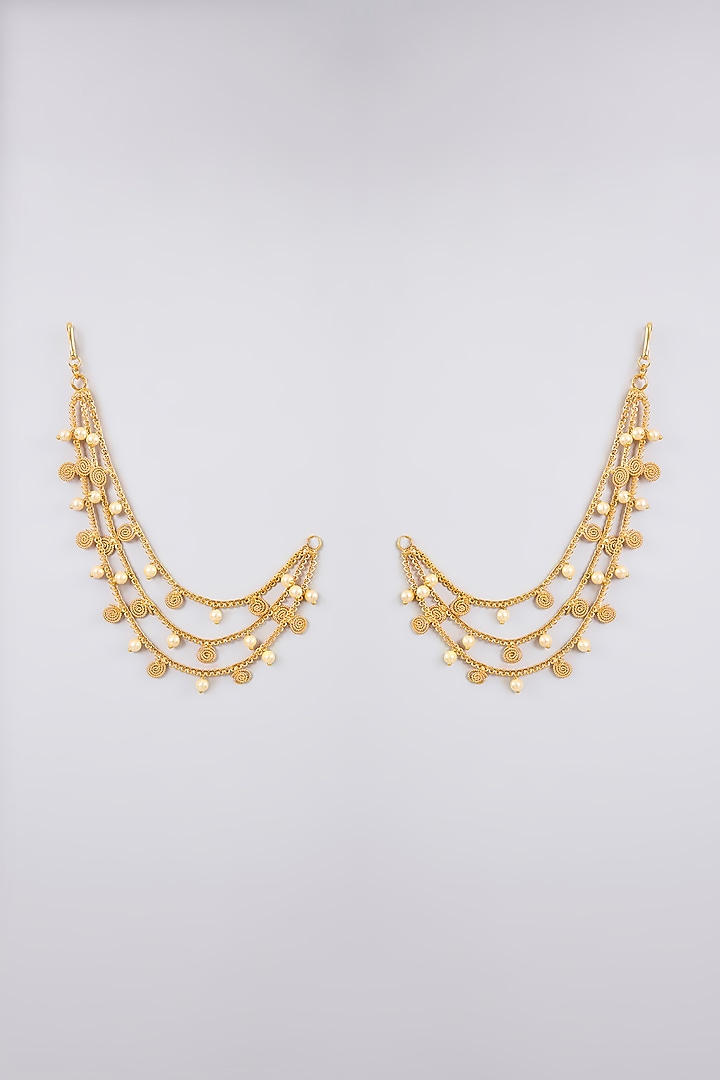 Gold Finish Kundan Polki Kaan Chain Earrings by Auraa Trends at Pernia's Pop Up Shop