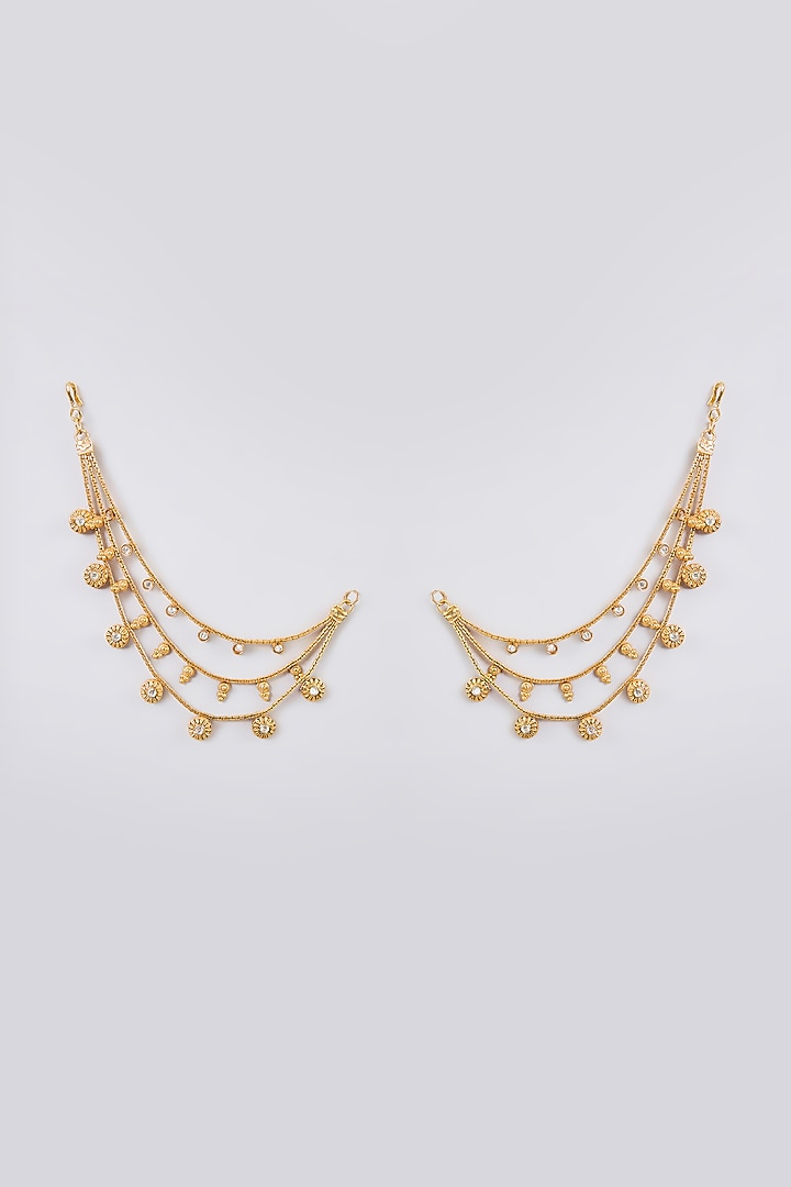 Gold Finish Kundan Polki Kaan Chain Earrings by Auraa Trends at Pernia's Pop Up Shop