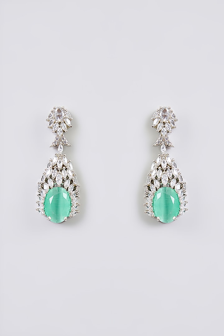 White Finish Zircon & Green Stone Necklace Set by Aura Trends at Pernia's Pop Up Shop