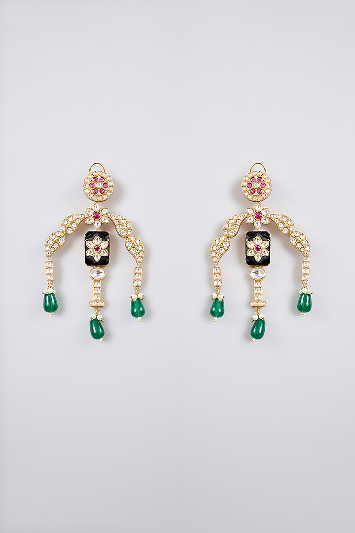 Gold Finish Kundan Polki & Ruby Drop Necklace Set by Aura Trends at Pernia's Pop Up Shop
