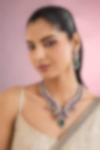 White Finish Zircon & Ruby Stone Choker Necklace Set by Aura Trends at Pernia's Pop Up Shop