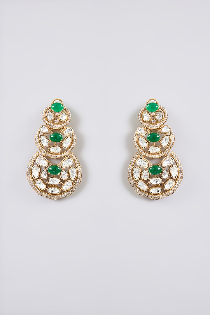 Gold Finish Kundan Polki & Emerald Green Stone Choker Necklace Set by Aura Trends at Pernia's Pop Up Shop