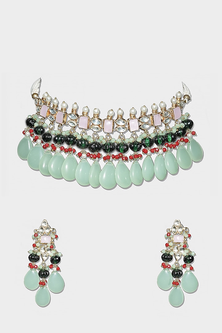 Gold Plated Kundan Polki Necklace Set In Alloy by Aura Trends at Pernia's Pop Up Shop