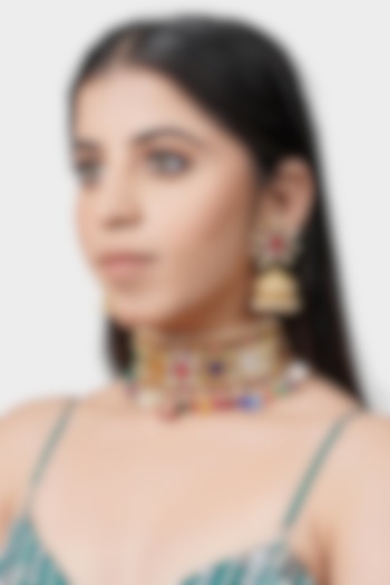 Gold Plated Necklace Set With Navratan Stones by Auraa Trends at Pernia's Pop Up Shop