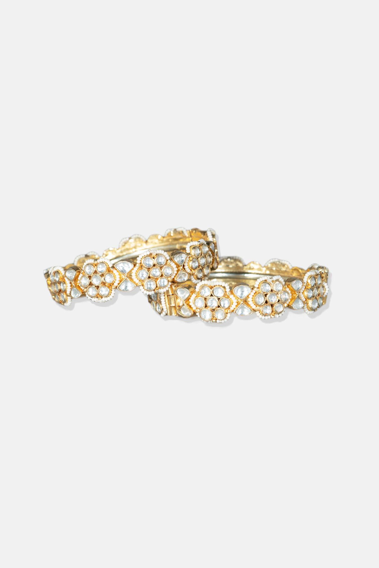 Gold Plated Kundan Polki Bangles (Set of 2) by Auraa Trends